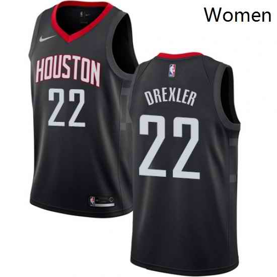 Womens Nike Houston Rockets 22 Clyde Drexler Swingman Black Alternate NBA Jersey Statement Edition